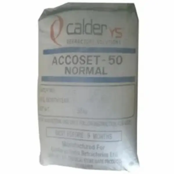 Refractory cement powder in an open bag